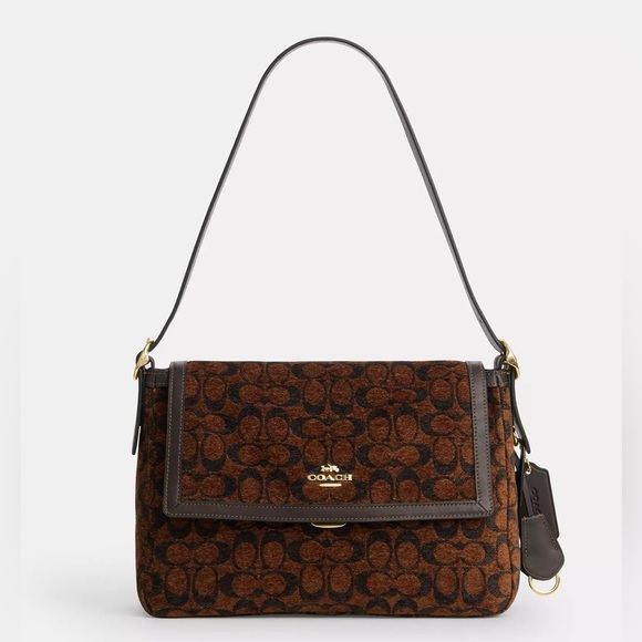 NWT  Coach Etta Flap Shoulder Bag in Signature Chenille CCe58 - Picture 1 of 7
